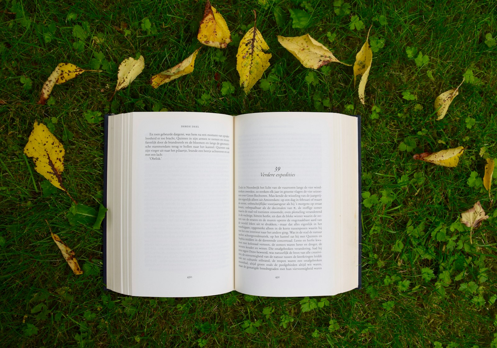 An open book on grass, the kind of page you return to when you need to remember what you already decided